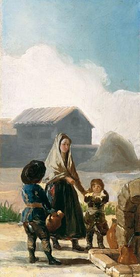Francisco de Goya woman and two children by a fountain Norge oil painting art
